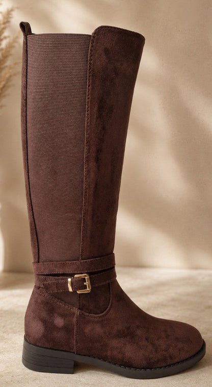 Bottes femme marron chocolat à boucle dorée
