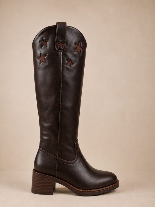 Bottes femme marron à étoiles - vue extérieure Bella Chaussures