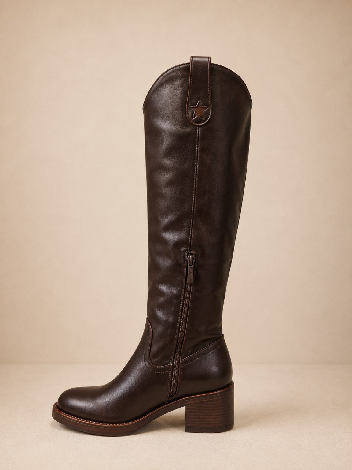 Bottes femme marron à étoiles avec fermeture zippée - vue intérieure