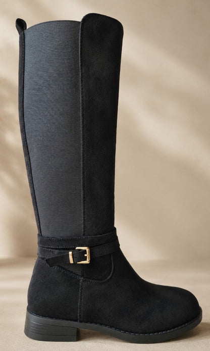 Bottes femme noires à boucle dorée