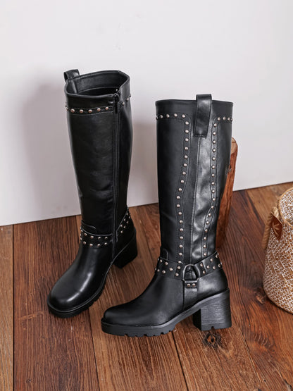 Bottes femme noires à clous argentés