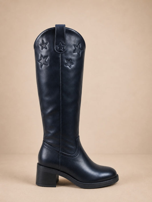 Bottes femme noires à étoiles - vue extérieure