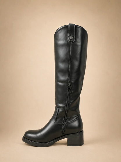 Bottes femme noires à étoiles avec fermeture zippée - vue intérieure