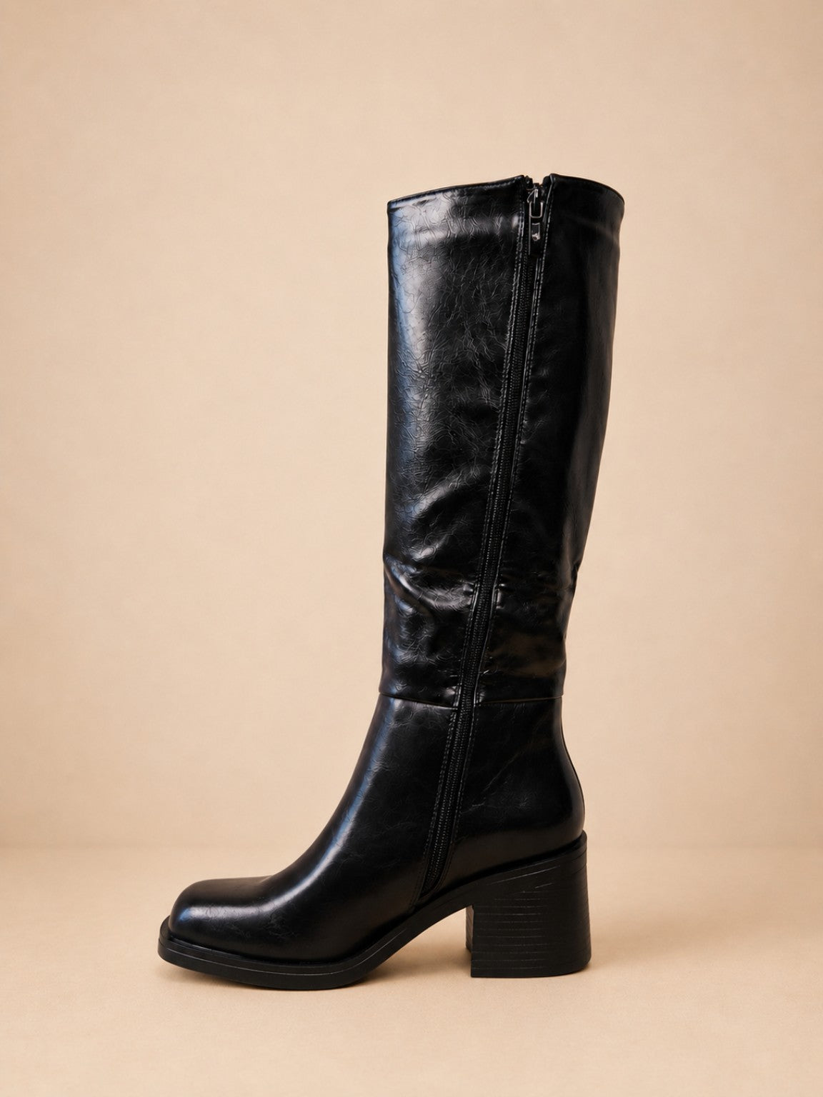 Bottes femme noires à talon avec fermeture zippée - vue intérieure
