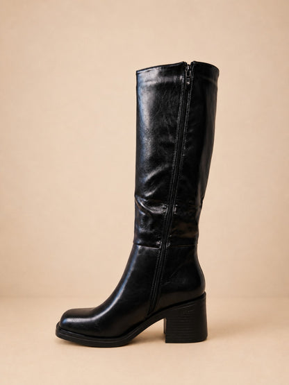 Bottes femme noires à talon avec fermeture zippée - vue intérieure