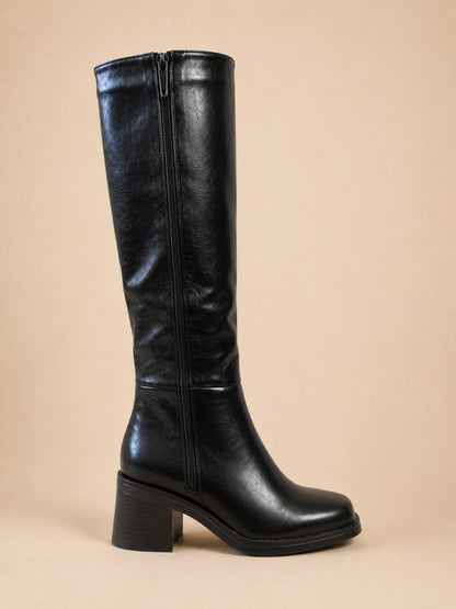 Bottes femme noires à talon - profil avec fermeture éclair