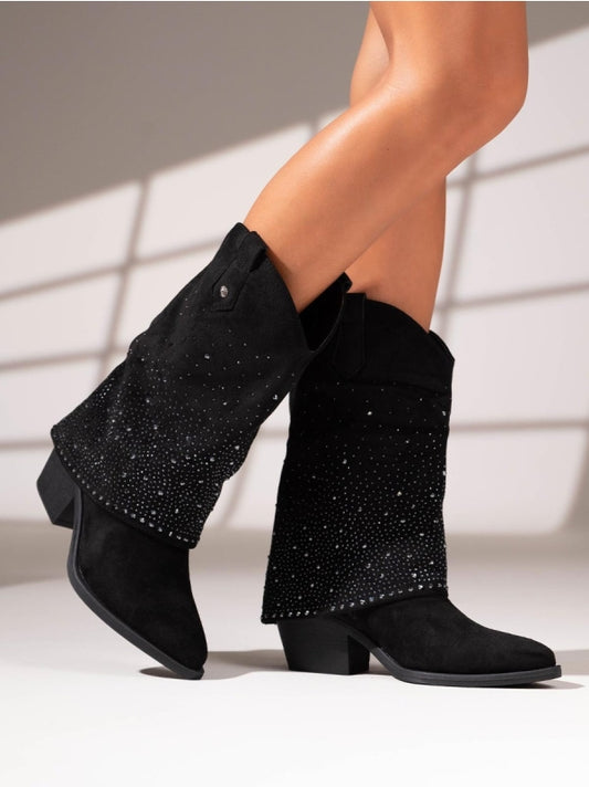 BOTTINES santiags retroussées strass BETTY NOIRE