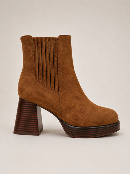 Bottines femme camel à talon et plateforme - vue profil