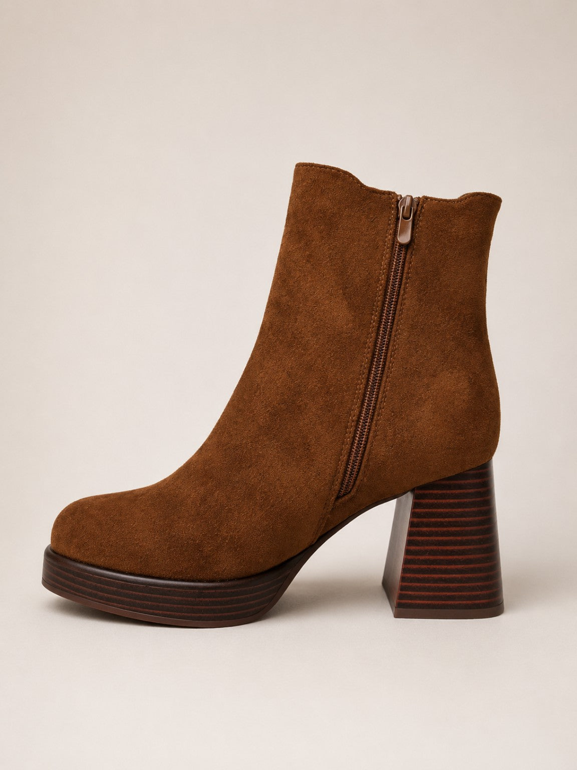 Bottines femme camel à talon avec fermeture zippée - vue intérieure