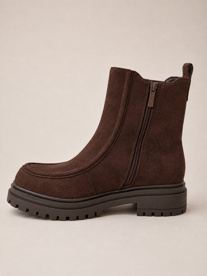Bottines femme marron choco semelle crantée avec zip latéral