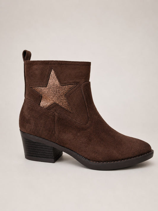 Bottines femme marron avec étoile métallisée - vue extérieure