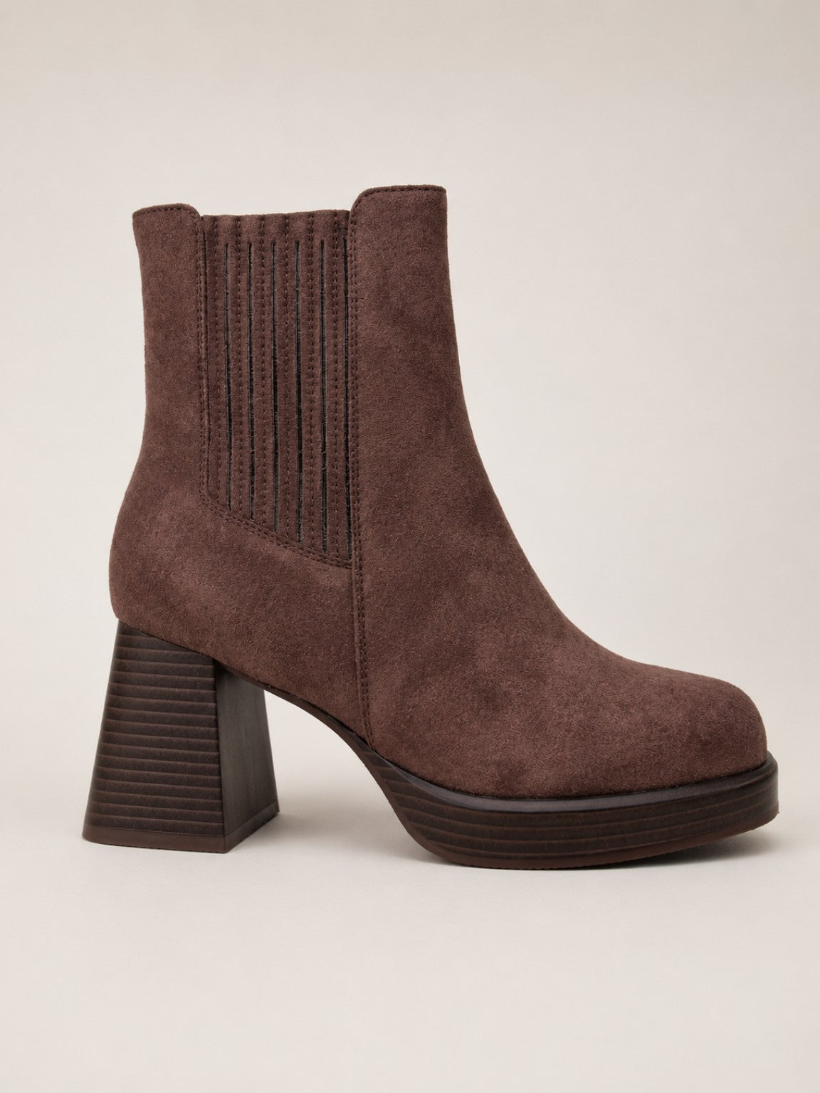 Bottines femme marron à talon et semelle plateforme - vue extérieure