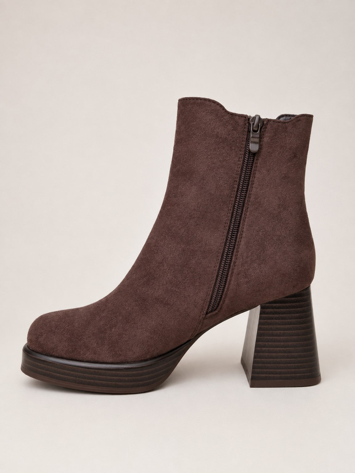 Bottines femme marron à talon et semelle plateforme - vue intérieure avec zip