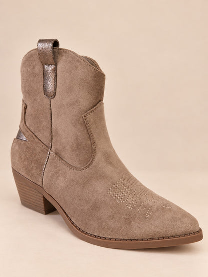 Bottines santiags femme beige taupe à talon - vue de face