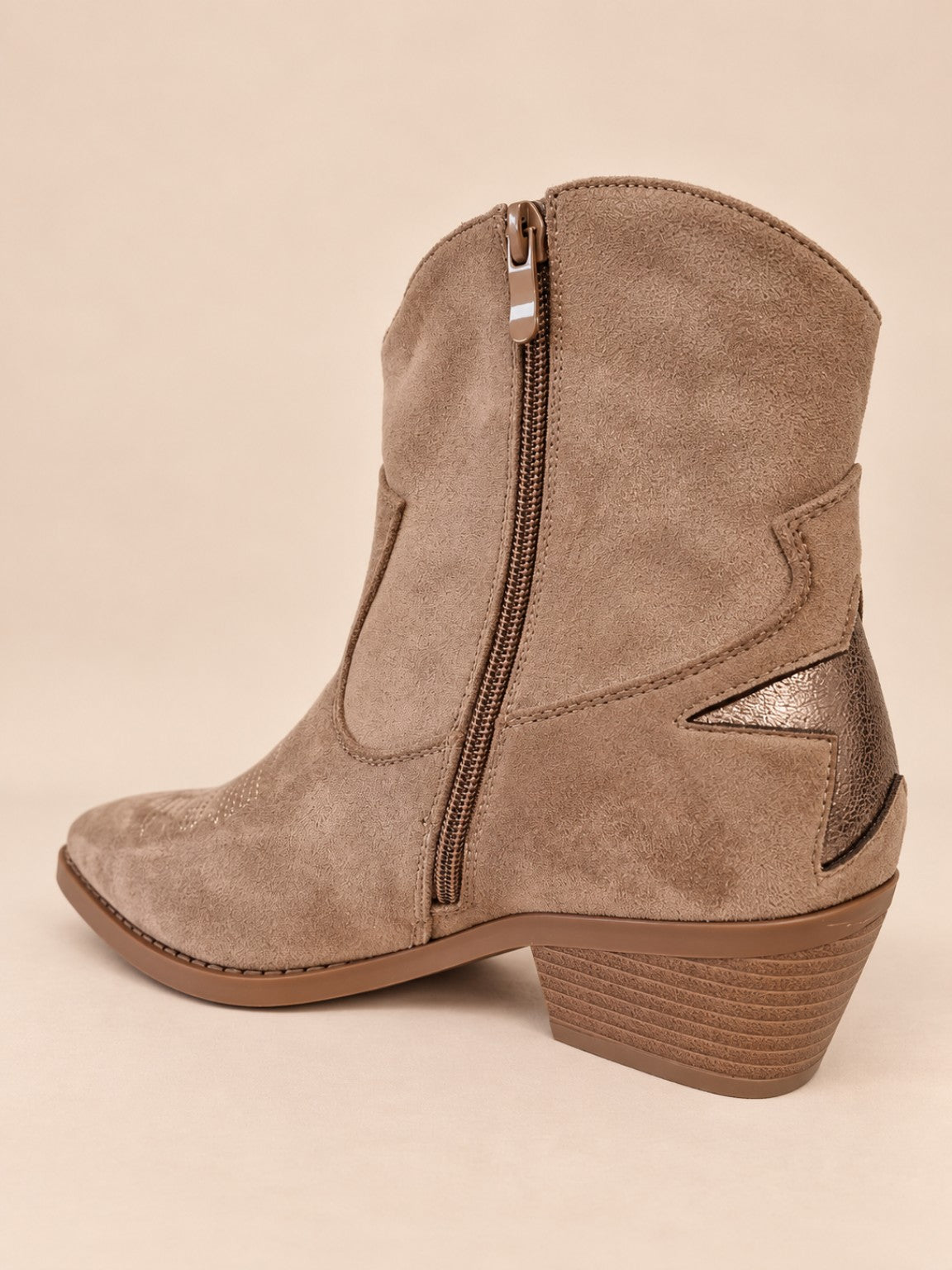 Bottines santiags femme beige taupe avec fermeture zippée - vue intérieure