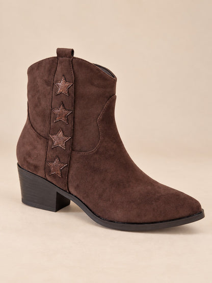 Bottines santiags marron femme avec étoiles - vue trois-quarts