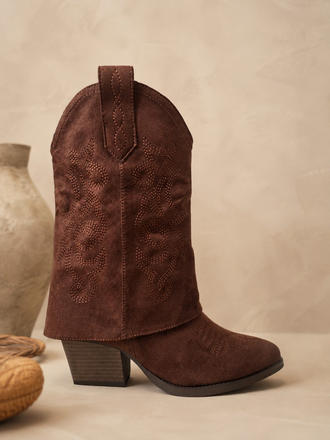 Bottines santiags retroussées femme marron
