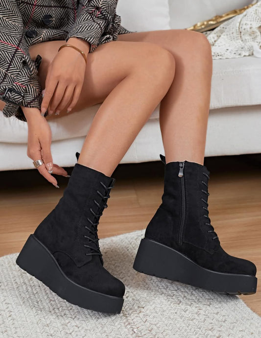 BOTTINES femmes compensées en suédine IRIS NOIRE