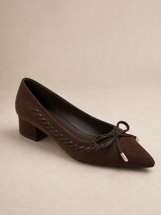 Escarpins marron femme à petit talon avec nœud - Bella Chaussures
