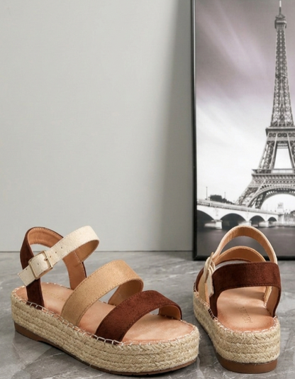Sandales compensées femme trois couleurs