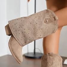 BOTTINES santiags retroussées strass BETTY TAUPE