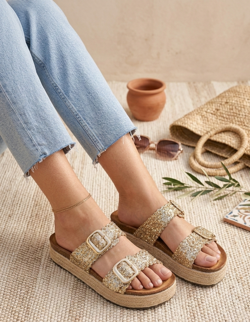 Sandales Pailletées dorées