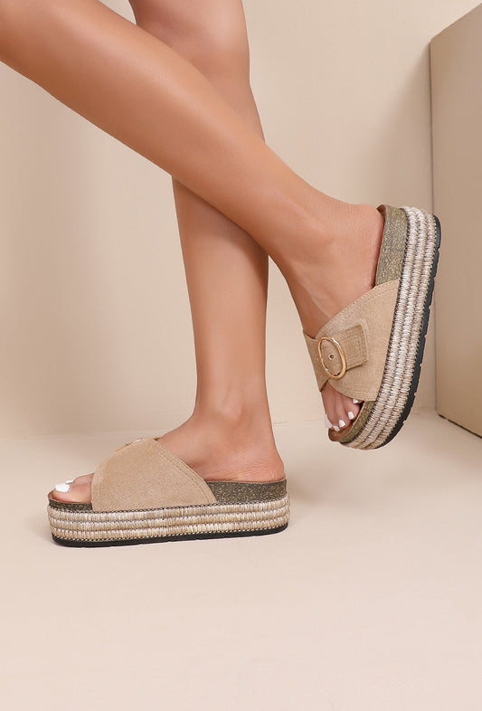 Mules plateformes femme beige