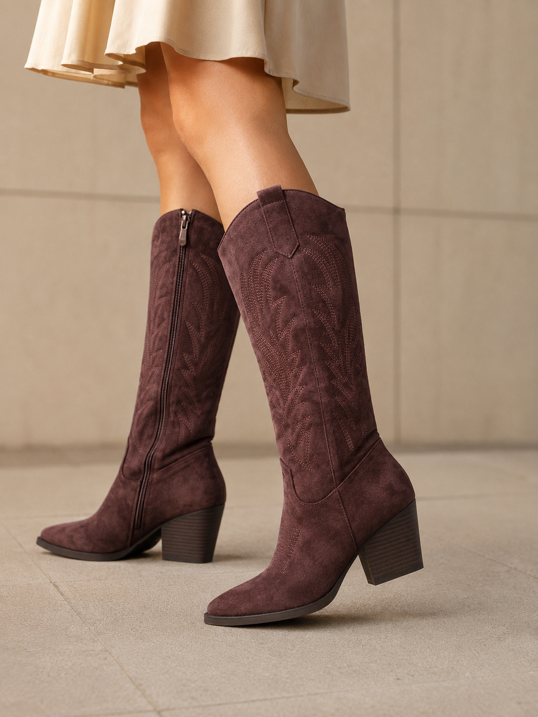 Bottes femme marron à talon large