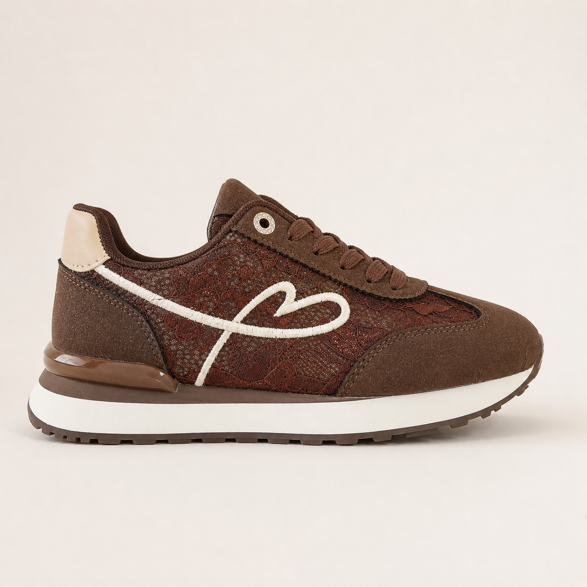 Baskets femme marron en dentelle