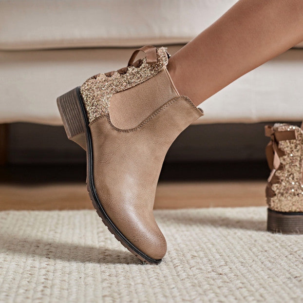 BOTTINES femmes plates pailletées LILIE TAUPE