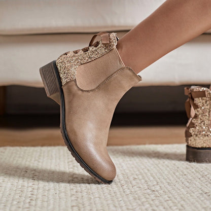 BOTTINES femmes plates pailletées LILIE TAUPE