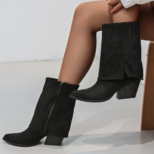 BOTTINES femmes retroussées strass ELISA NOIRE