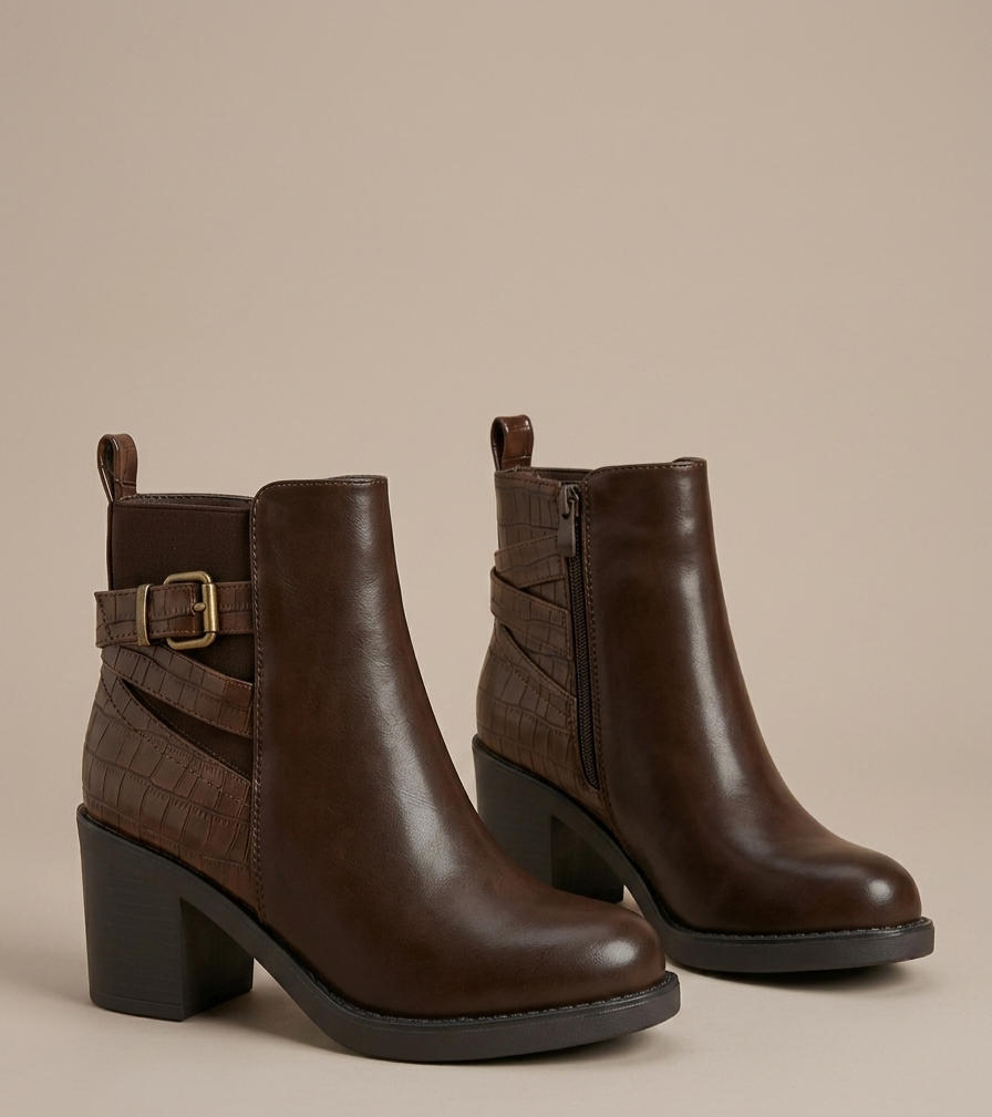 Bottines femme marron à imprimé serpent