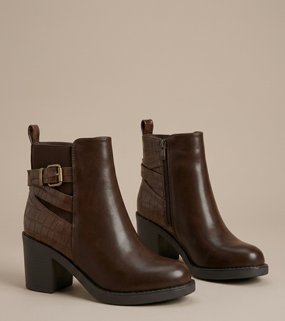 Bottines femme marron à imprimé serpent