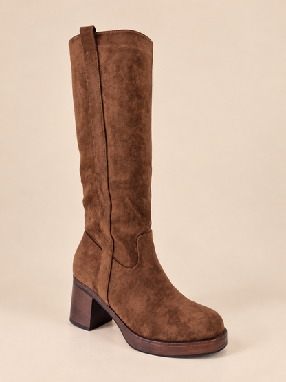 Bottes hautes femme marron à talon bloc - vue produit Bella Chaussures