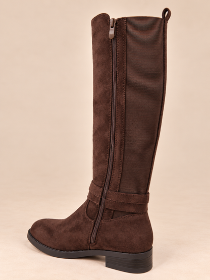 Bottes femme marron chocolat à boucle dorée