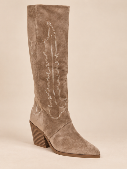 Bottes santiags femme en suédine taupe