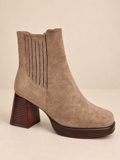 Bottines femme beige taupe à talon et plateforme