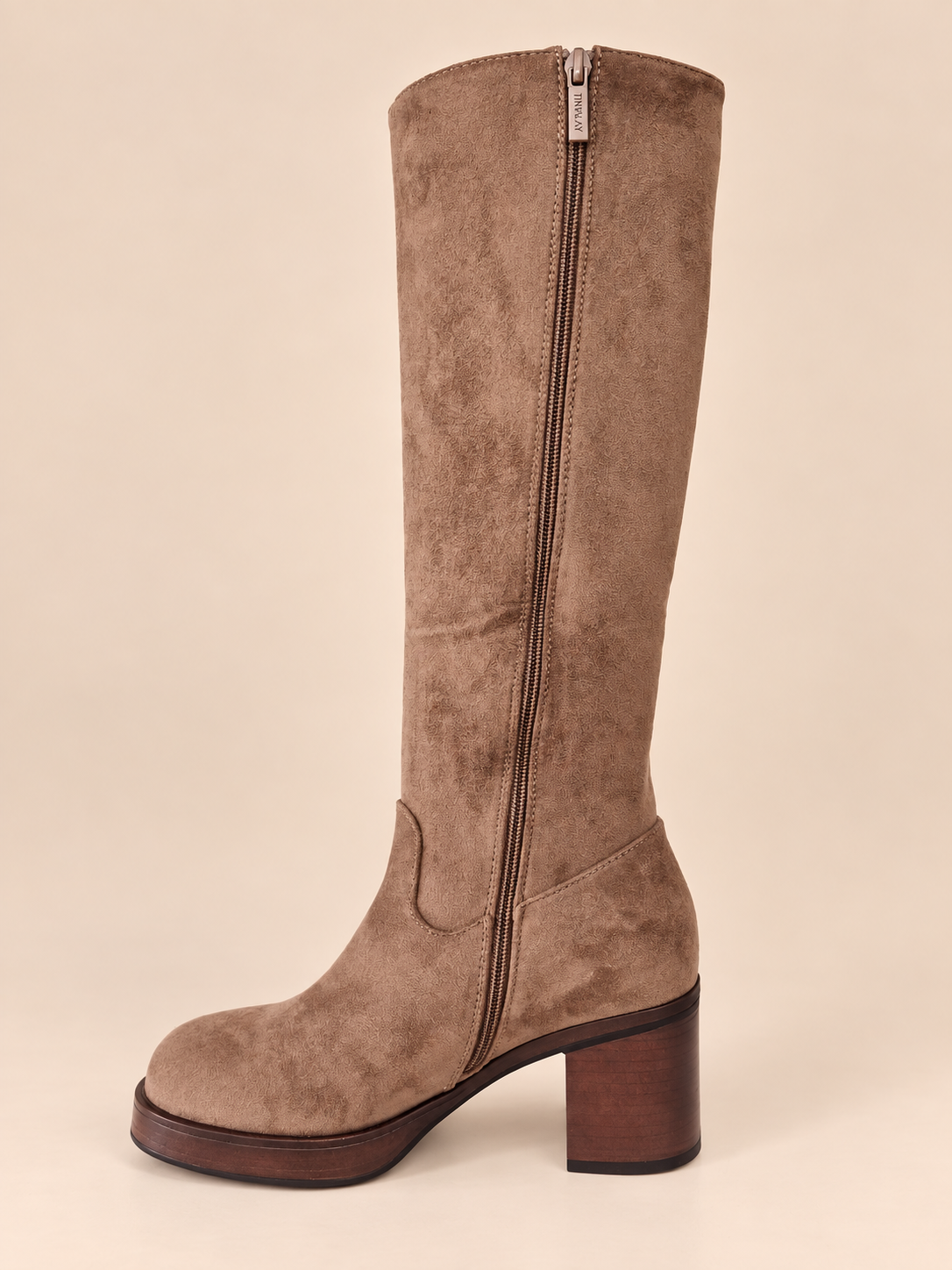 Bottes femme taupe effet suédine à talon carré
