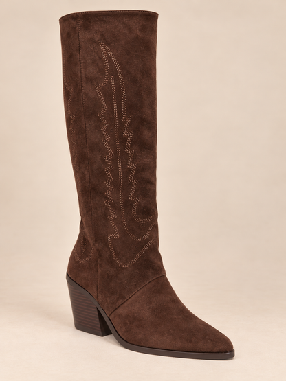 Bottes santiags femme en suédine marron