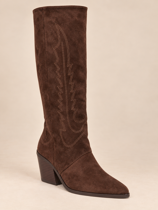 Bottes santiags femme en suédine marron