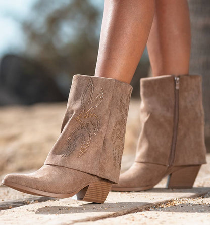 BOTTINES femmes retroussées strass ELISA TAUPE