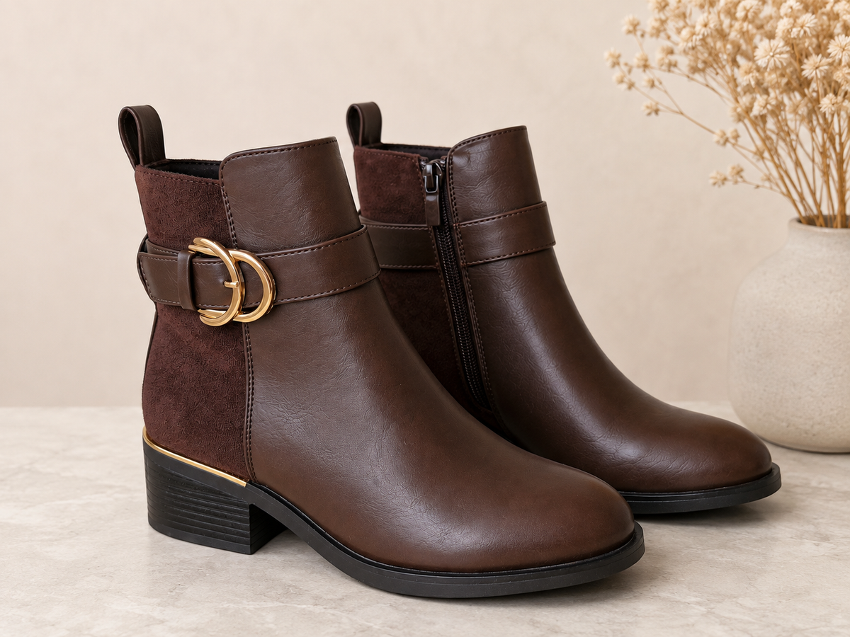 Bottines femme marron chocolat Loanne bi-matière