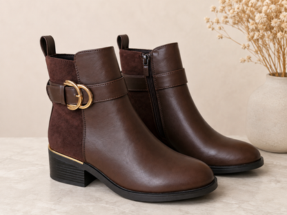 Bottines femme marron chocolat Loanne bi-matière