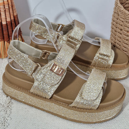 SANDALES à plateforme paillettes femme DORÉE