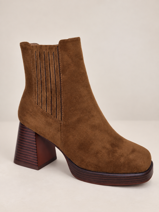 Bottines femme camel à talon et plateforme