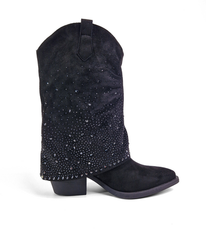 BOTTINES santiags retroussées strass BETTY NOIRE