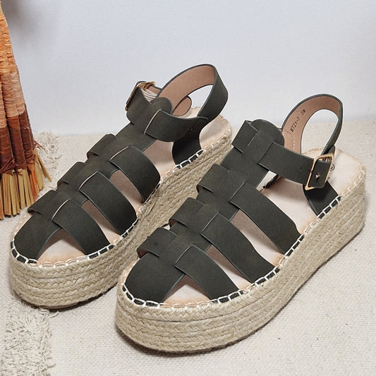 SANDALES compensées femme PETRA KAKI