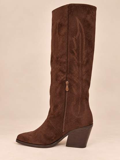 Bottes santiags femme en suédine marron