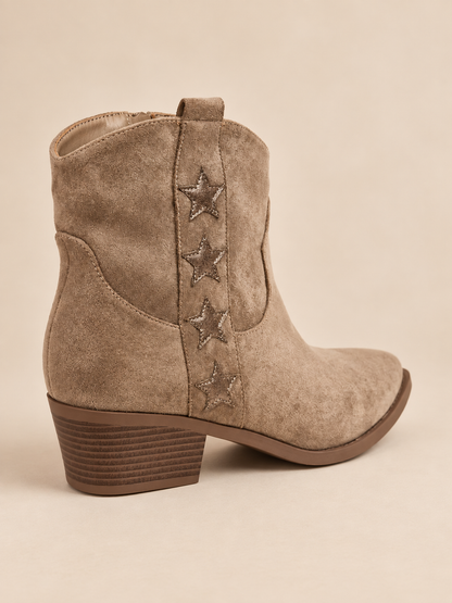 Bottines santiags femme beige à étoiles